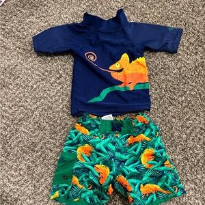 Skin Blue and Green Rashguard Swim Set with Fish Design